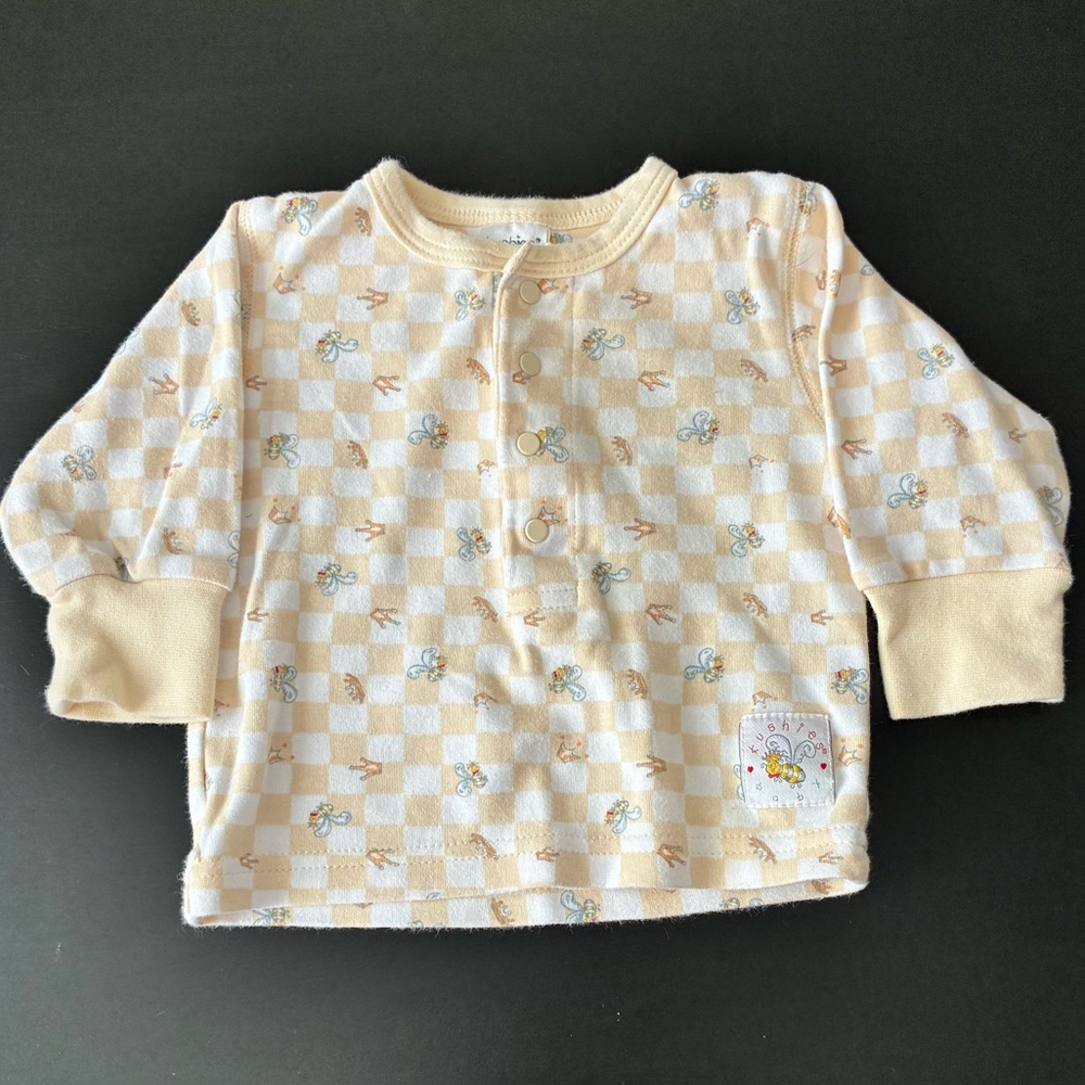 Kushies Baby Butter Yellow Checkered Bee Pattern Quarter Snap Top
